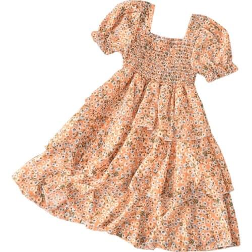 Wallarenear 2-6Years Princess Summer Baby Girls Dress Ruffles Sleeve Floral Cake Dress Knee Length A-Line Dress
