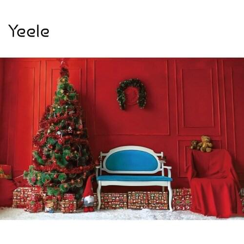 Yeele Interior Merry Christmas Tree Gift Red Wall Baby Portrait Photography Backdrop Photographic Backgrounds For Photo Studio
