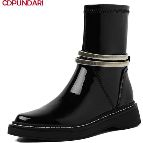 Ladies Black White Flat Platform Ankle Boots Women Autumn Winter Short Boots Shoes Bottes Plateforme Femme Botines Mujer