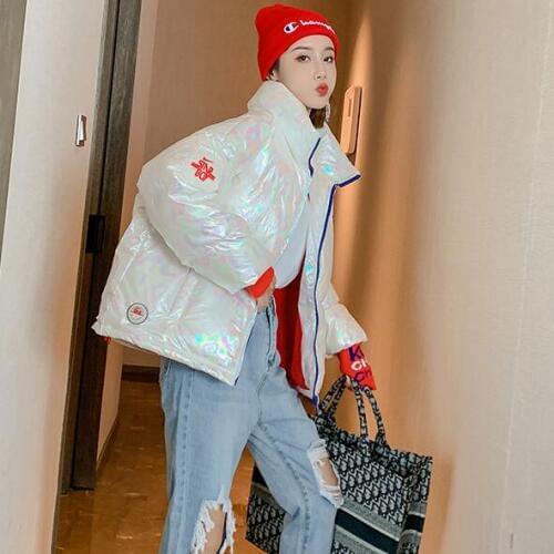 Woemn Parkas Cotton jacket Winter coat Holographic Outerwear