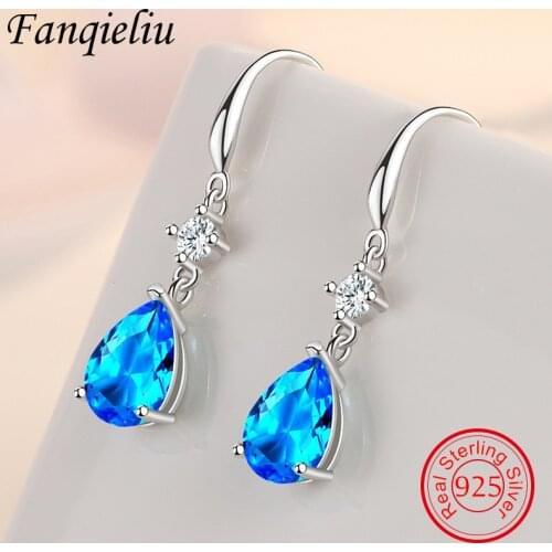 Fanqieliu Crystal Water Drop Real 925 Sterling Silver Earrings For Woman Luxury Wedding Gift Classic Jewelry Girl FQL21398