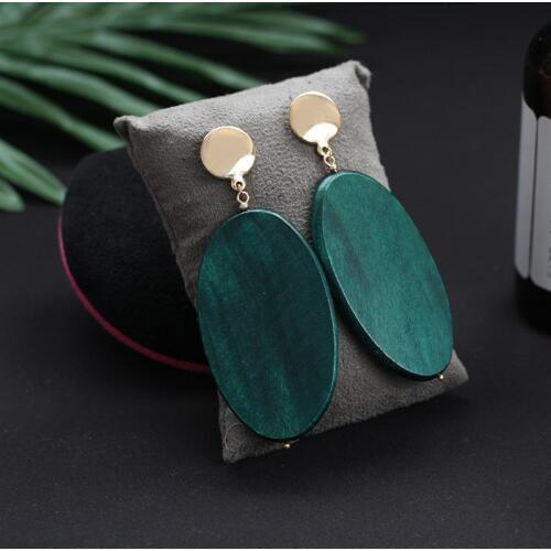 SHUANGR Fashion Vintage Oval Malachite Green Dangle Earrings For Women Geometric Natural Wood Statement Earrings Jewelrly Gift