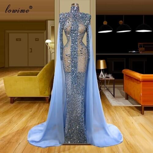2 Designs Muslim Evening Dresses Long Mermaid Formal Evening Gowns Crystals Transparent Prom Party Dresses Vestidos Elegantes