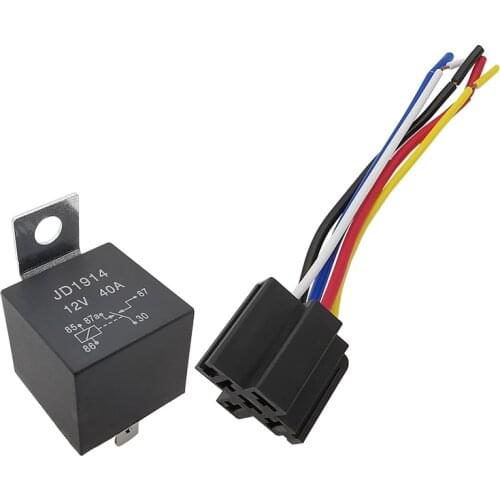 1Pcs Waterproof Automotive Relay JD1914 Car Relay 12V 40A 5 Pin With Black Red Copper Terminal Auto Relais with 5-Wire Socket