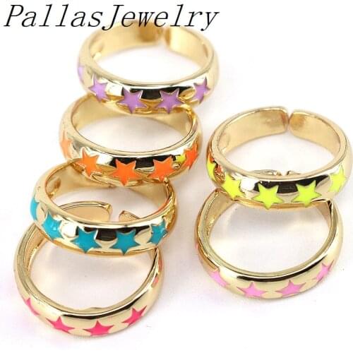 10Pcs High Quality Colorful rainbow gold plating fashion ring,hot enamel star ring cute gift
