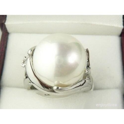 14 mm Black White Gray Brown Green Shell Pearl WGP Hand Palm Ring