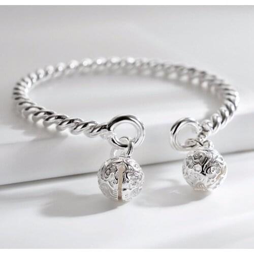 2021 Minimalist Double Bell Bangles Retro Silver Color Twist Rope Open Cuff Bangle Bracelet For Women Men Party Gift Accessories