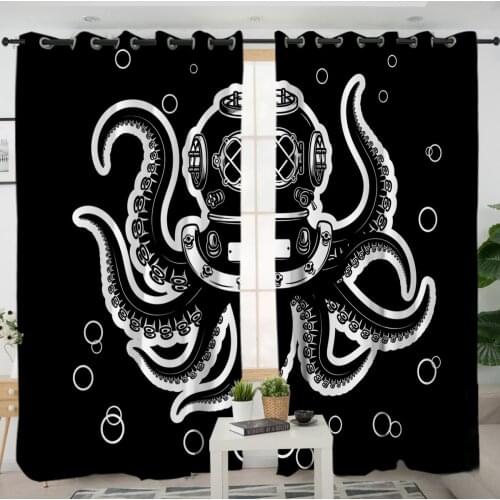 3D Window Curtains Cortinas De Dormitorio Black Octopus Ocean Room Home Decor Rideau De Fenetre Drapes Cotinas Rideau Salon