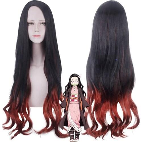 42'' 105cm Demon Slayer Kamado Nezuko Cosplay Wig anime Kimetsu no Yaiba women Long Curly Synthetic Fake Hair Cosplay Costume