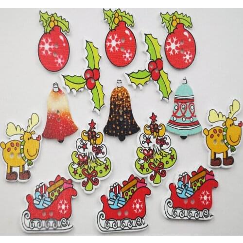 50 pcs Cartoon Christmas Series Painted Wooden Buttons Diy Craft Childrens Clothing Accessories Clothing Accessories Buttons