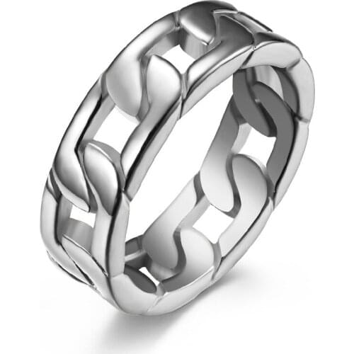 7MM STAINLESS STEEL CUBAN CHAIN RINGS FINGER FOR MEN FASHION PUNK MALE COOL JEWELRY