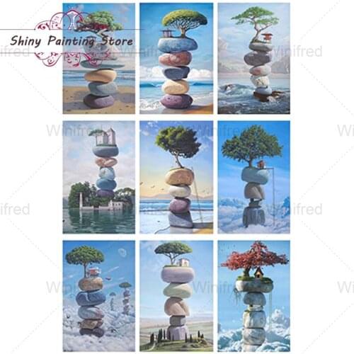 DIY Diamond Painting Stone Tree Fantasy Landscape Cross Stitch Kit Full Diamond Embroidery Mosaic Art Picture Rhinestones Decor