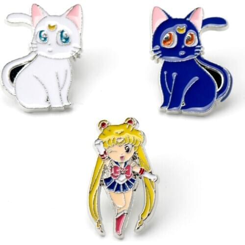 Anime Sailor Moon Cute Luna Artemis Cat Lover Enamel Pin Clothes Shirt Jeans Brooch Badge Charm Pins Metal Brooches for Women