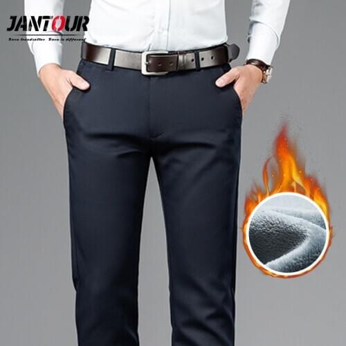Brand New Pants Men Fleece Trousers 2020 Winter New Male Business Casual Cotton Thick Straight Work Pant Mens Big Size 28-42