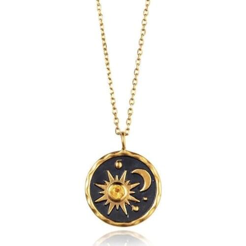 Vintage Style Sun Moon Exquisite Lady Zircon Pendant Necklace Link Chain Fashion Jewelry Bijoux Gift For Women
