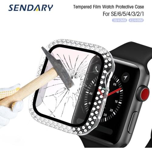 Diamond Case+Tempered Glass Screen Protector PC Bumper Cover Case for Apple Watch SE 1/2/3/4/5/6 38MM 40MM 42MM 44MM Watch Case