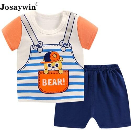 Summer Children Suits Kids Girls Boys Print Cartoon Cotton 2 Pieces Sets Short Sleeve Top+Shorts Newborn Baby Clothes Sets