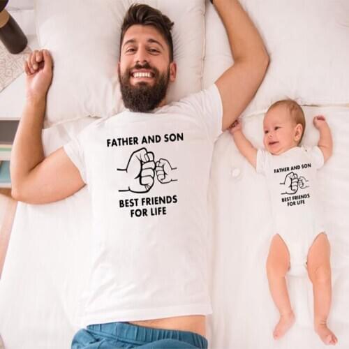 Father and Son Best Friends for Life Family Matching Family Look T Shirt Baby Dad Matching Clothes Men and Boys Funny t-shirt