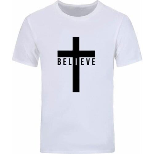 I Believe God Christian Mens Fashion T Shirts Cross Printing Black white gray Tops Tees 90s women graphic goth tshirt-J057