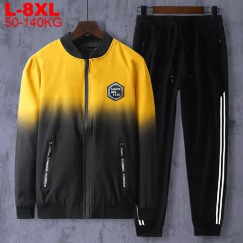 Spring Autumn Gradient Sportswear Suits Male Streetwear Zipper Tracksuit Men Hip Hop 2 Pieces Jacket Pants Sets Plus Size 8XL