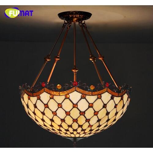 FUMAT Stained Glass Lamp European Brief Art Glass Curtain Beads Pendant Lights Living Room Restaurant Suspension Light Fixtures