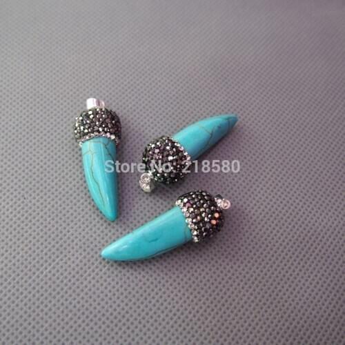 MU150907904 Small Pave CZ Horn Howlite Pendant with clear and Gunblack Toned Rhinestone Pave Cap