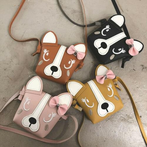 PU leather mini beautiful children girl bag cute bow crossbody messenger bag girl casual dog handbag bag kid one shoulder