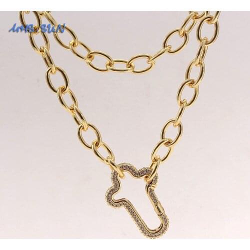 MHS.SUN Fashion Cubic Zirconia Cross Necklace Bracelet Charm Chunky Chain Necklace Religion Jewelry For Women/Men Party Gift 1PC