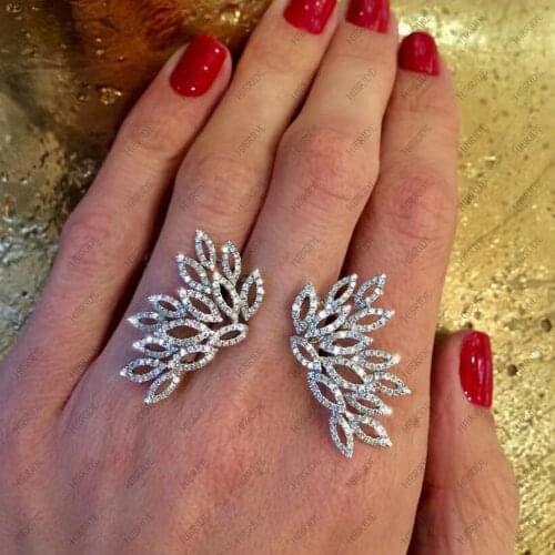 HIBRIDE Fashion Luxury Leaf Design AAA Cubic Zirconia Ring New Engagement Resizable Ring for Women Party Accessories Bijoux R-05