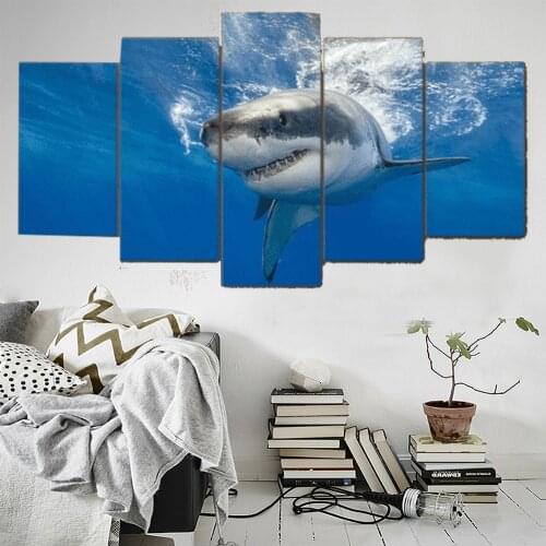 Modular Pictures HD Printed Home Decoration Poster 5 Pieces Pcs Shark Wall Art Canvas Painting Living Room Framework