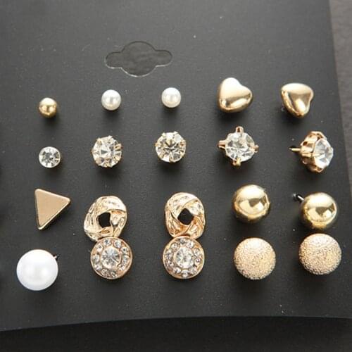 Set Earrings 12 Pairs Plate Square Zircon Earrings Peach Heart Rhinestone Earrings Womens Jewelry