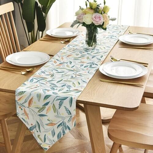 Nordic Linen Cotton Leaves Printed Table Runner With Tassel For Dining Home Decoration Elegant Bed Cabinet Flags Mantel Mesa