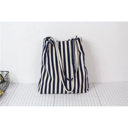 Newest Custom Print Stripe Cotton Material Shopping Bag