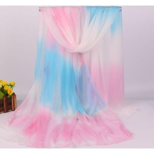 New Rainbow Imitation silk scarves long scarf shawl spring and summer gradient chiffon sunscreen large beach towel