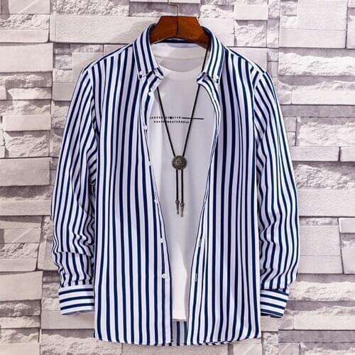 2020 spring new striped Long Sleeve Shirt Mens slim and handsome shirt mens leisure temperament long sleeve versatile shirt