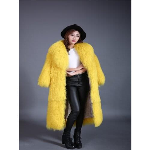 New Genuine Mongolia Sheep Fur coat Women full pelt Sheep Fur Jacket with big collar 100cm length customiz plus size F45