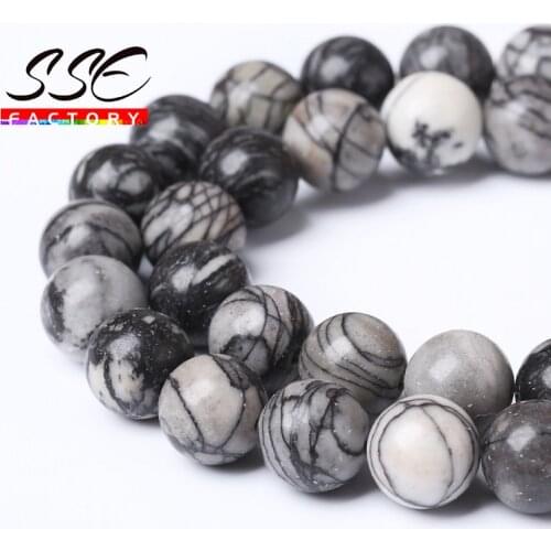 Wholesale Natural Black Spider Web Jaspers Natural Network Stone Round Spacer Beads 4-12mm For Jewelry Making Diy Bracelet 15