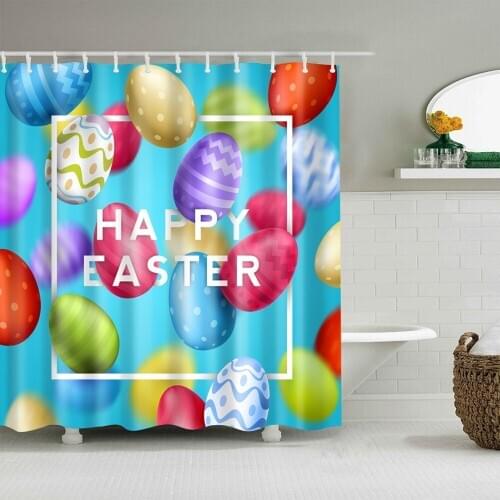 Dafield Easter Shower Curtain Cartoon Fabric Bathroom Boys Girls Kids Happy With Hooks