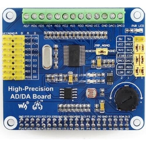 Waveshare High-Precision AD/DA Board Raspberry Pi AD/DA Expansion Add High-precision AD/DA Functions to the RPi 3 B/2 B /A+/B