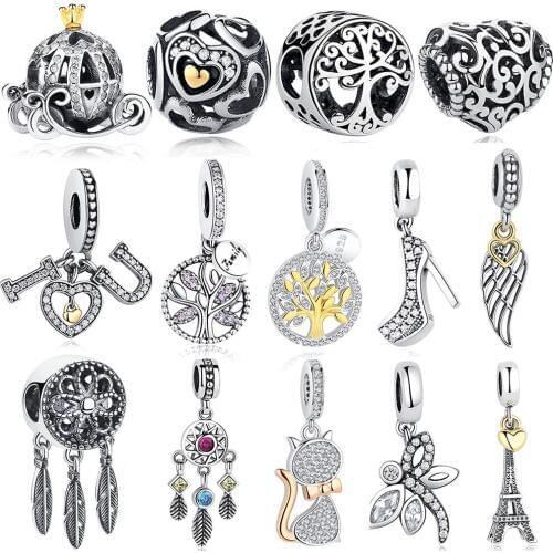 DIY Silver Charm Fit Original Bracelet Bead 925 Sterling Silver Pendant Charm Crystal Family Tree Pumpkin Car Heart Bead