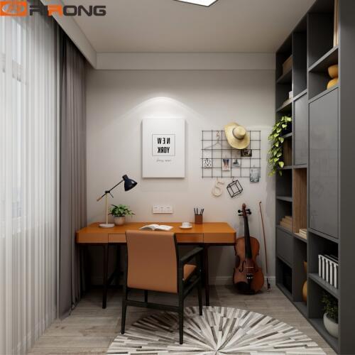 Simple Design Standing Small Home Study Room Furniture Orange Wood Computer Table Desk Chair Set