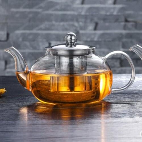Clear Borosilicate Glass Teapot with Stainless Steel Infuser Strainer Heat Resistant Loose Leaf Tea Pot Kettle Set teaware Tool