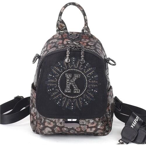 Luxury Brand Women Leather Backpack 2021 Fashion Diamond Sequin Rhinestone K Girl School Bag Multifunction Shoulder Bag Bagpack