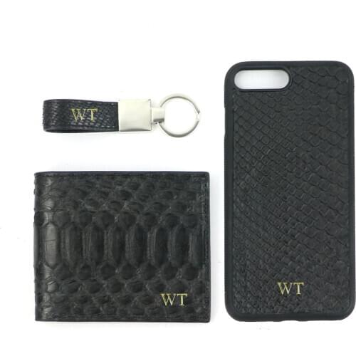 Personalized letters 100% Luxury Genuine Snake Leather Business Gift Set Wallet Coin Purse New Phone Case Keychain Drop Shipping