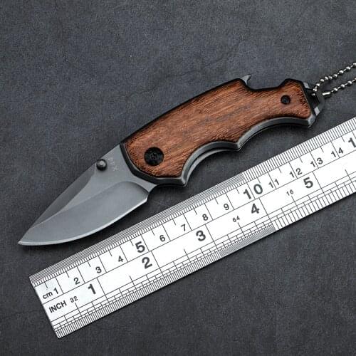 5.51'' Folding Pocket Knife Outdoor Survival Tactical Knife Wood Handle 440C Camping Hiking Hunting Knives Self-defense EDC Tool