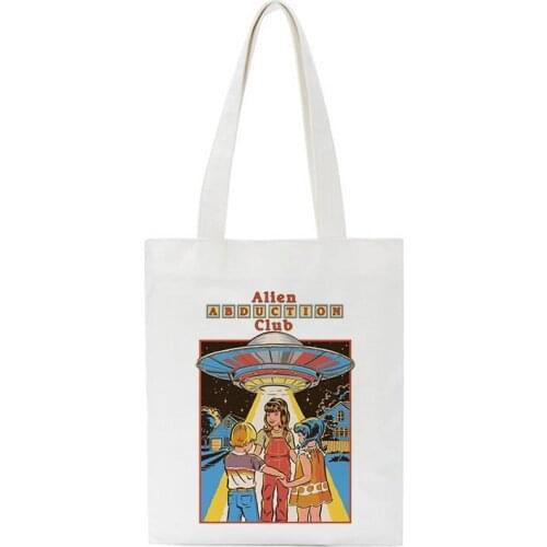 Alien ABDUCTION Club Printing Large Capacity Tote Reusable Ladies Shopping Bags Casual Harajuku Female Shoulder Canvas Bag