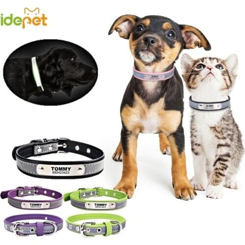 Reflective Leather Customized Cat Collar Personalized ID Collar Engrave Name Phone Number Free Engraving For Puppy Chihuahua 15