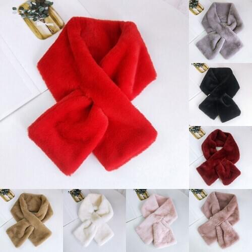 Neck Warmer Thicken Plush Warm Cross Scarf Winter Faux Fur Scarf Soft Comfortable Neckerchief Solid Color Bib Scarf Collar Shawl