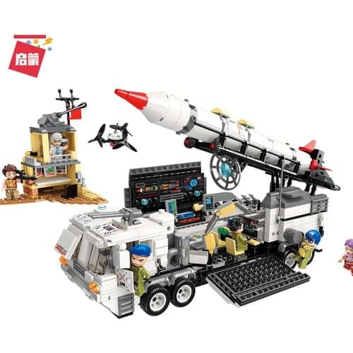 1088PCS Enlightenment 3214 Thunder Mission Operation Command Center Mobile Missile Chariot Boy Military Assembling Toy Gift