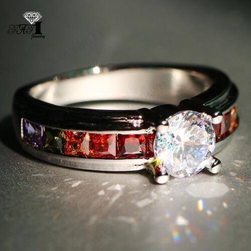 YaYI Jewelry Princess Cut 6.4CT Multi Zircon Silver Filled Engagement Rings wedding Heart Rings Valentines Day Girls ring 1059